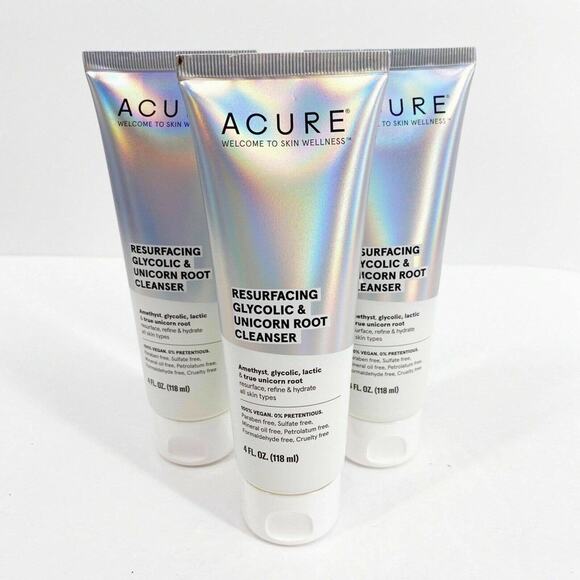 Acure Other - Lot of 3 Acure Glycolic Unicorn Root Vegan Facial Cleanser NEW